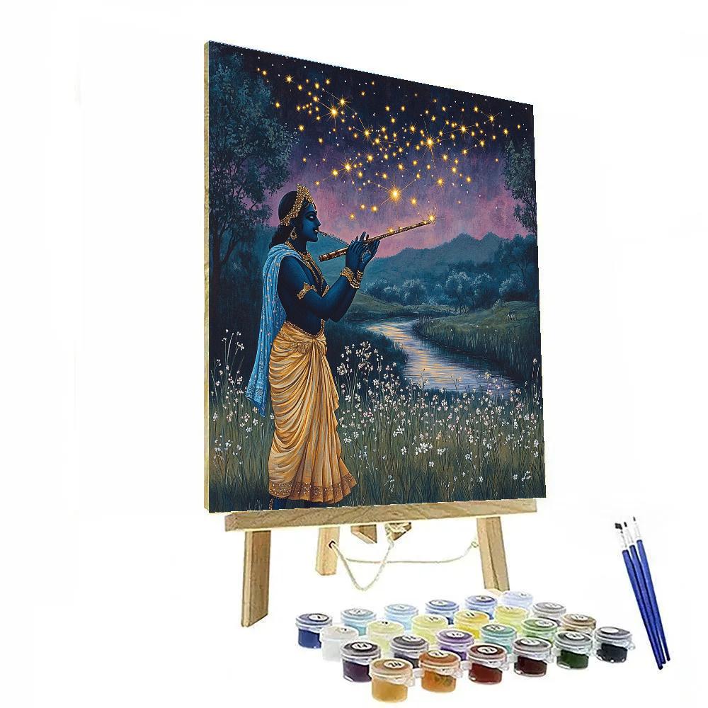 Krishna Guiding Fireflies Into A Constellation paint by color