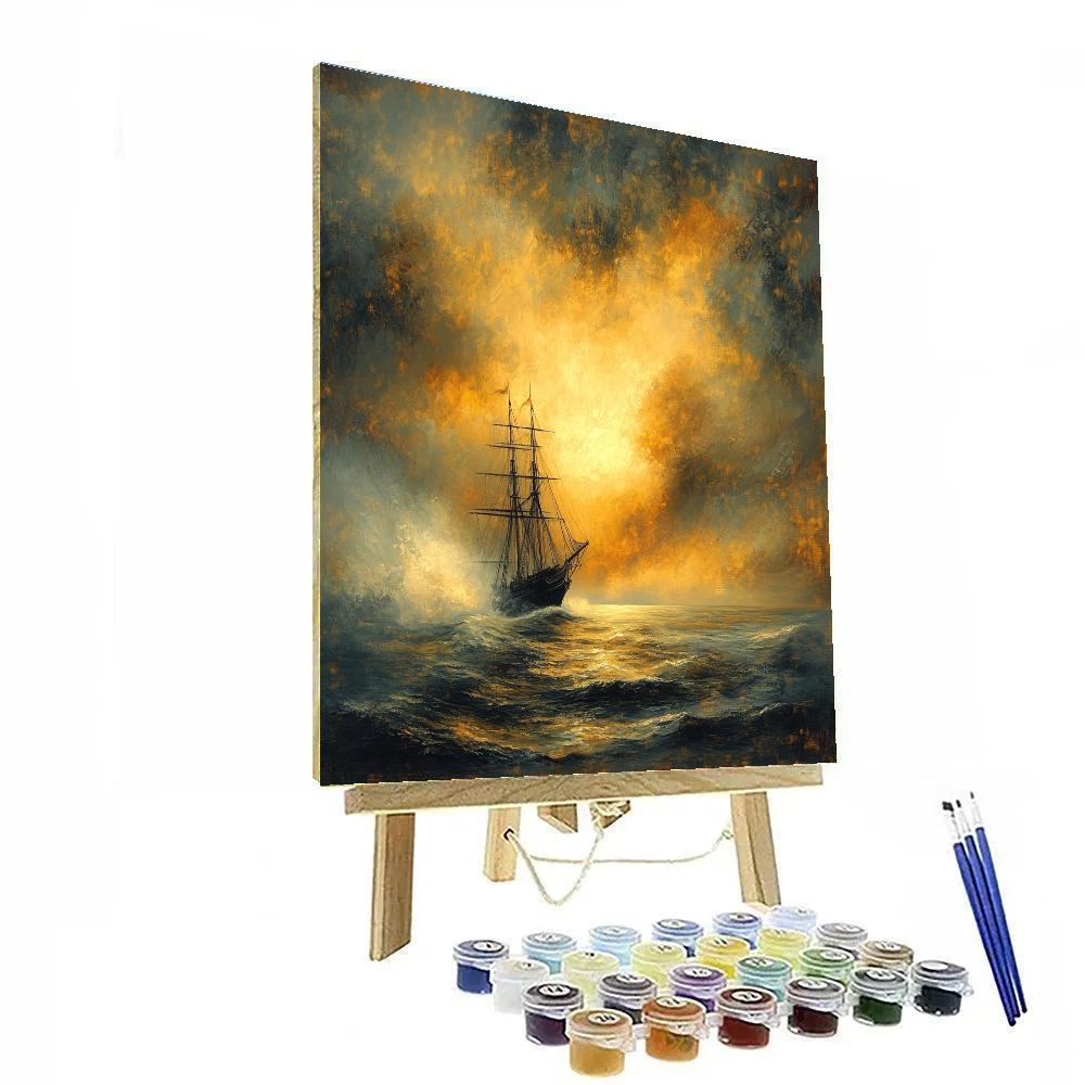 J M W Turner Inspired Ship In Golden Sunset Storm painting number kit