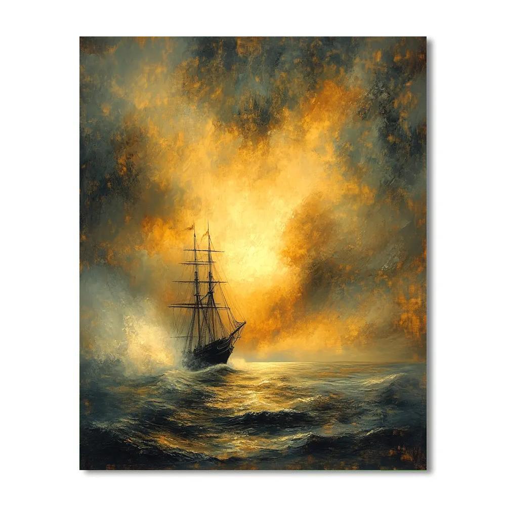 J M W Turner Inspired Ship In Golden Sunset Storm painting number kit