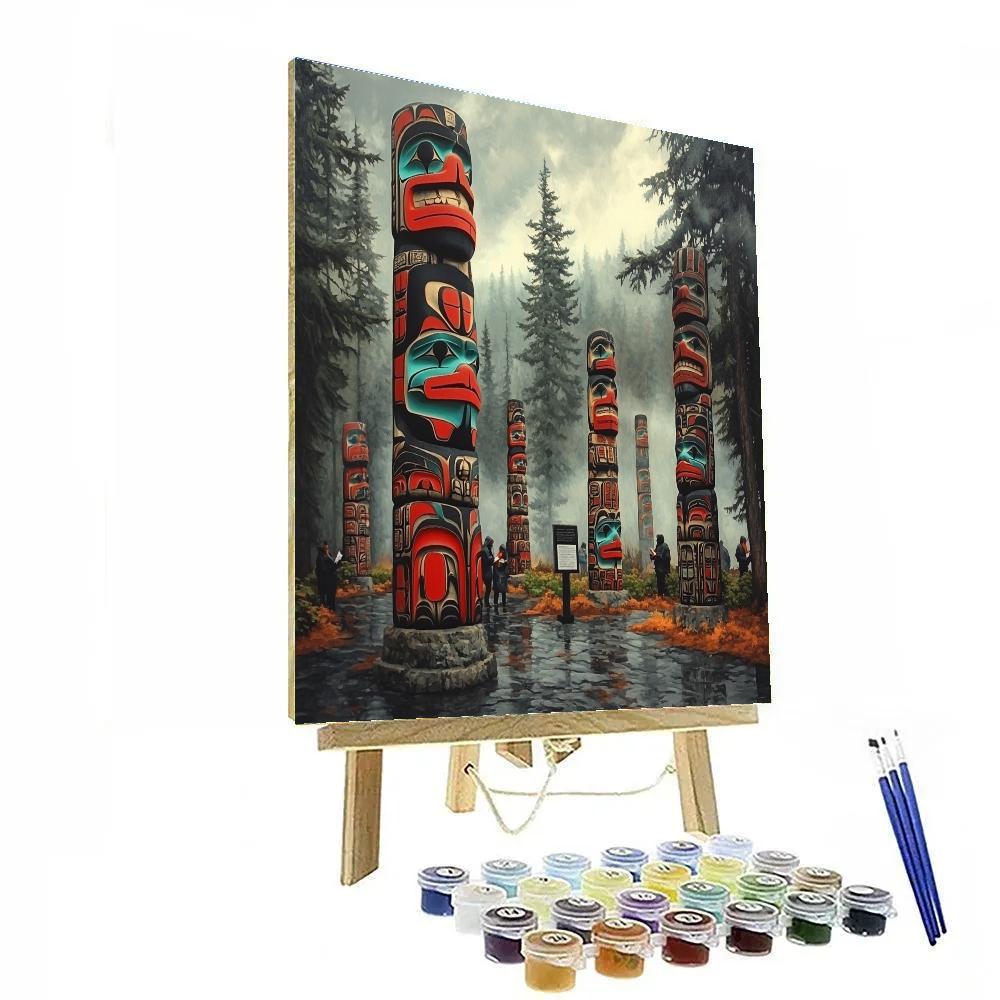 Misty Morning At Stanley Park Totem Poles Vancouver Canada paint by number