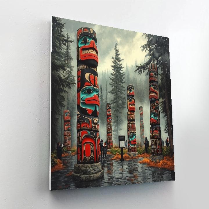 Misty Morning At Stanley Park Totem Poles Vancouver Canada paint by number
