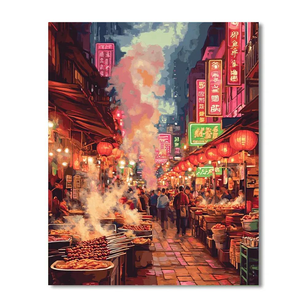 Night Market Glow On Shilin Street Taipei Taiwan paint by color