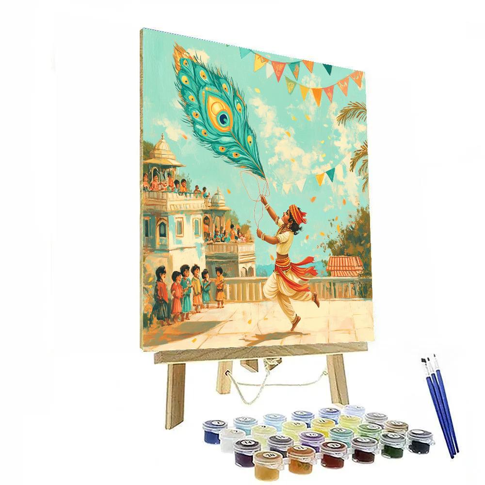 Krishna In A Peacock Feather Kite Festival Numbered painting kits