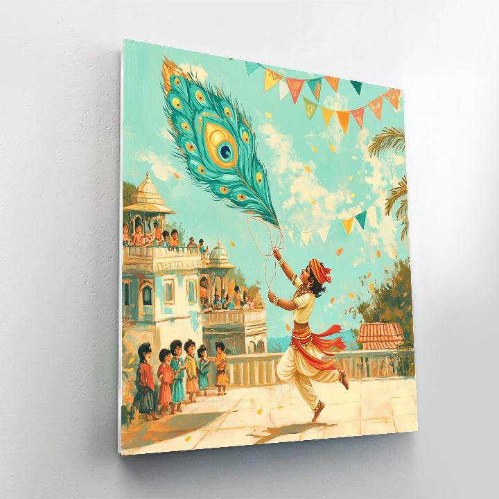 Krishna In A Peacock Feather Kite Festival Numbered painting kits