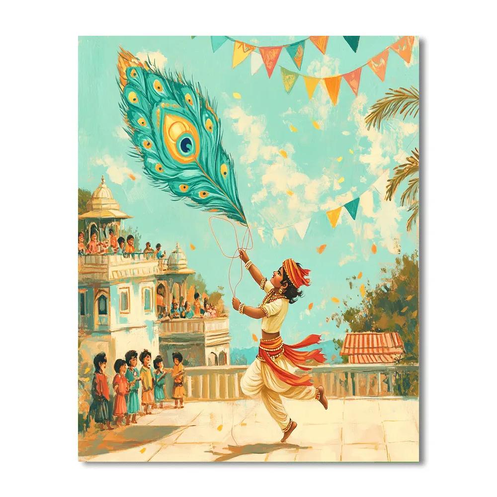 Krishna In A Peacock Feather Kite Festival Numbered painting kits