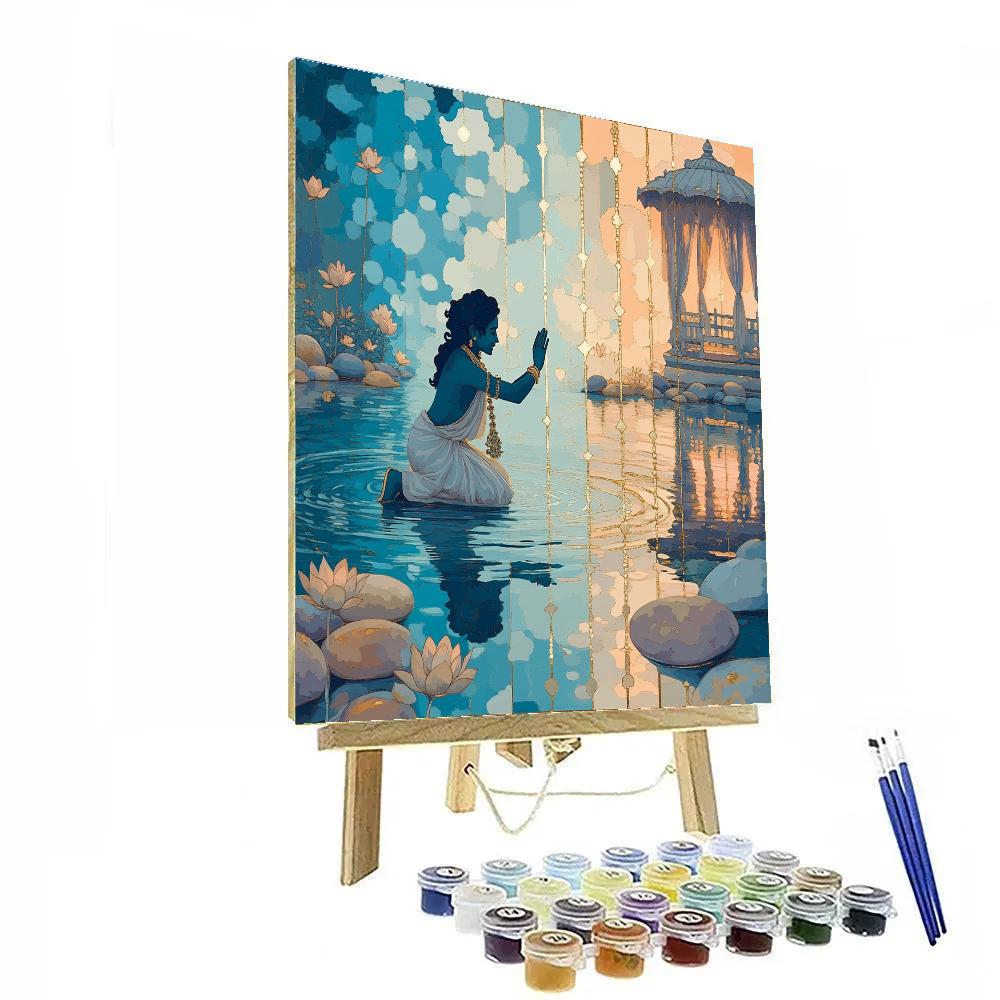 Krishna And The Mirror Pond Of Many Yashodas paint by numbers