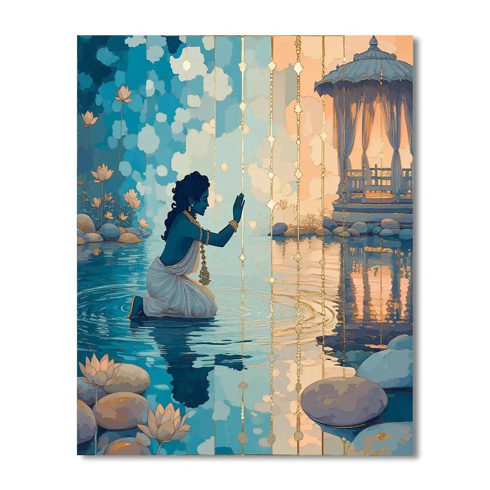 Krishna And The Mirror Pond Of Many Yashodas paint by numbers