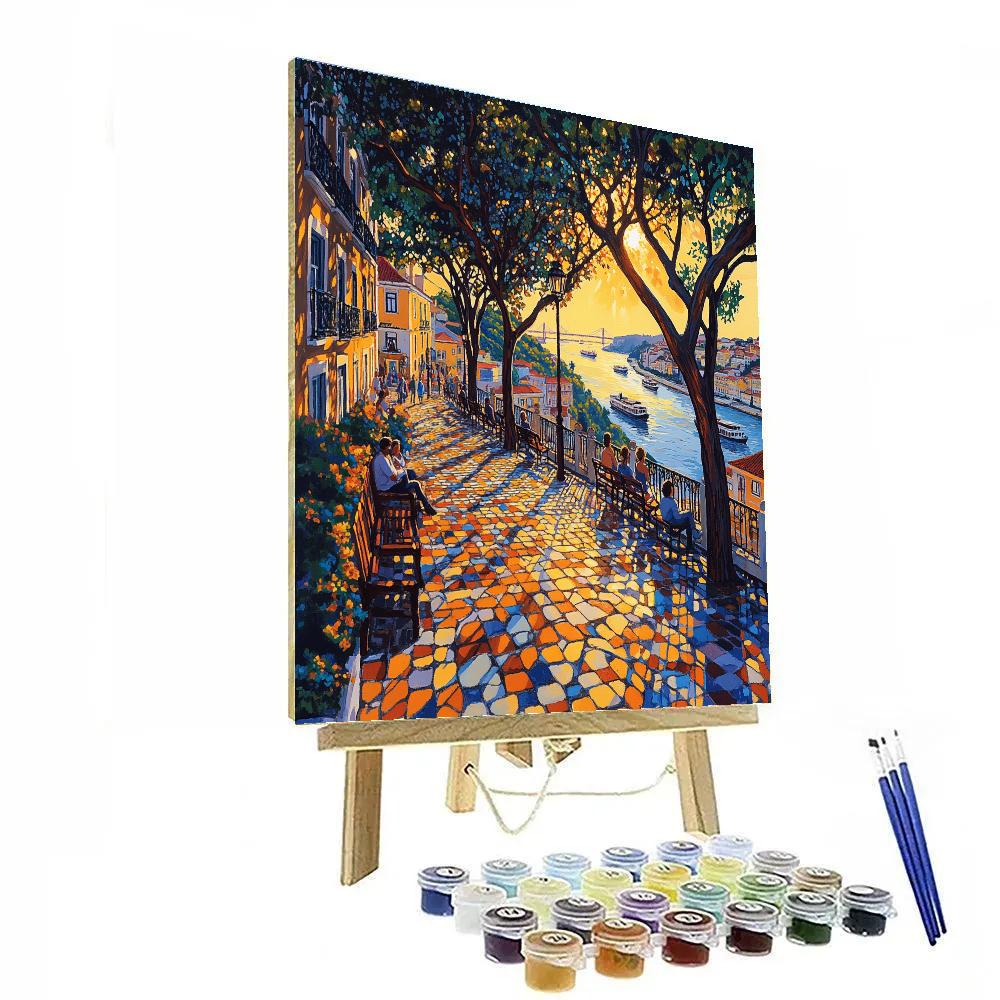 Historic Fado Streetscape At Miradouro De Santa Catarina Lisbon Portugal painting number kit