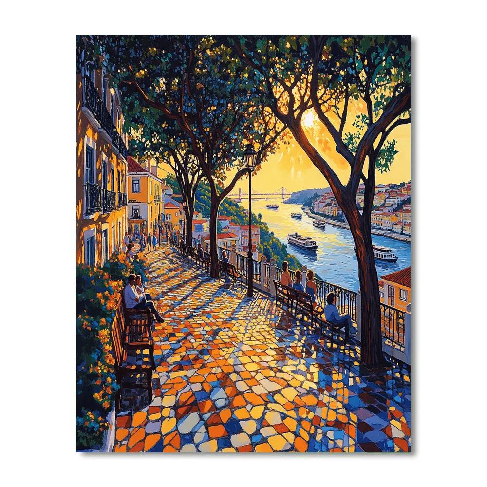 Historic Fado Streetscape At Miradouro De Santa Catarina Lisbon Portugal painting number kit