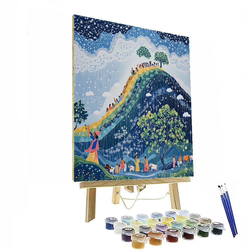 Krishna Holding Up Govardhan As A Paper Cut Mountain paint by numbers