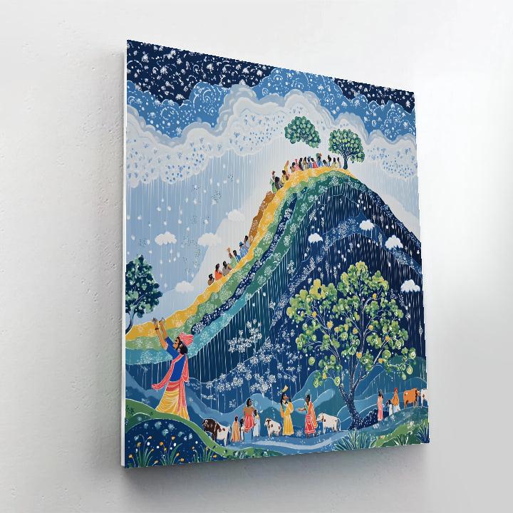 Krishna Holding Up Govardhan As A Paper Cut Mountain paint by numbers