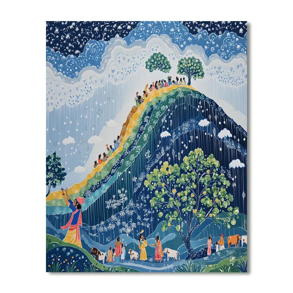 Krishna Holding Up Govardhan As A Paper Cut Mountain paint by numbers