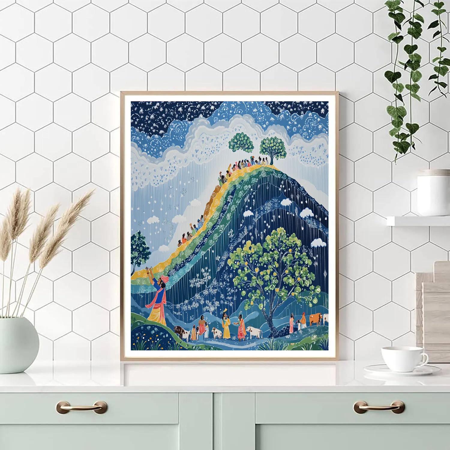 Krishna Holding Up Govardhan As A Paper Cut Mountain paint by numbers
