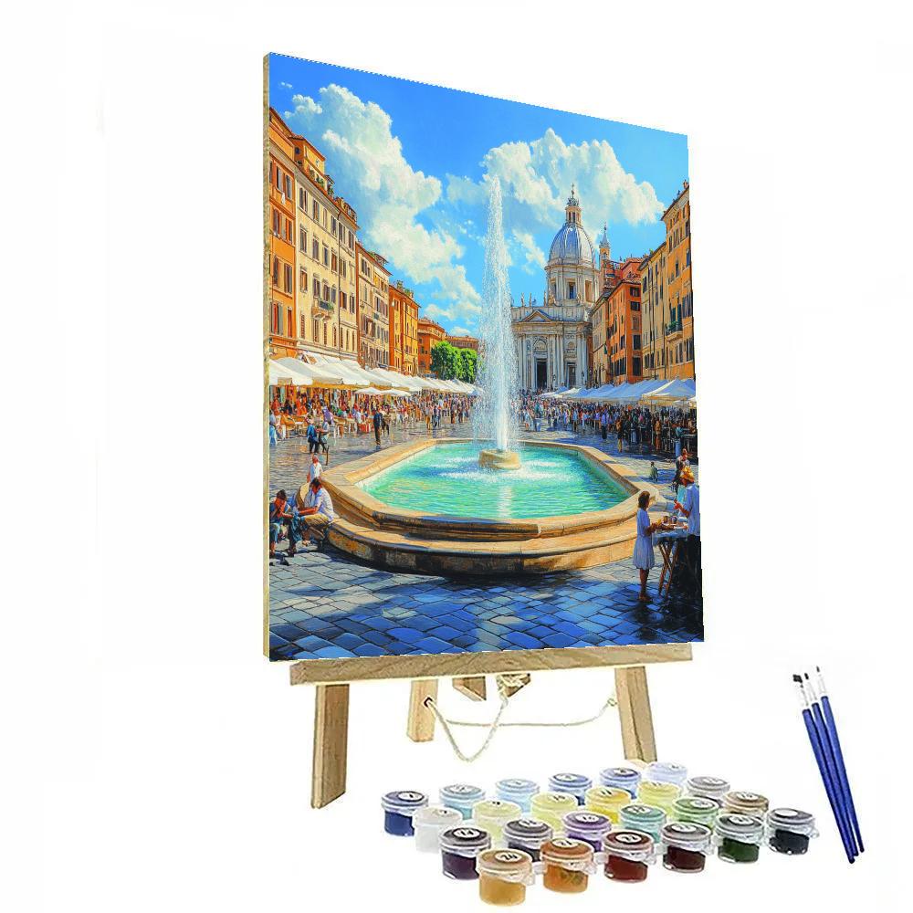 Bustling Piazza Navona Fountain Scene Rome Italy painting number kit