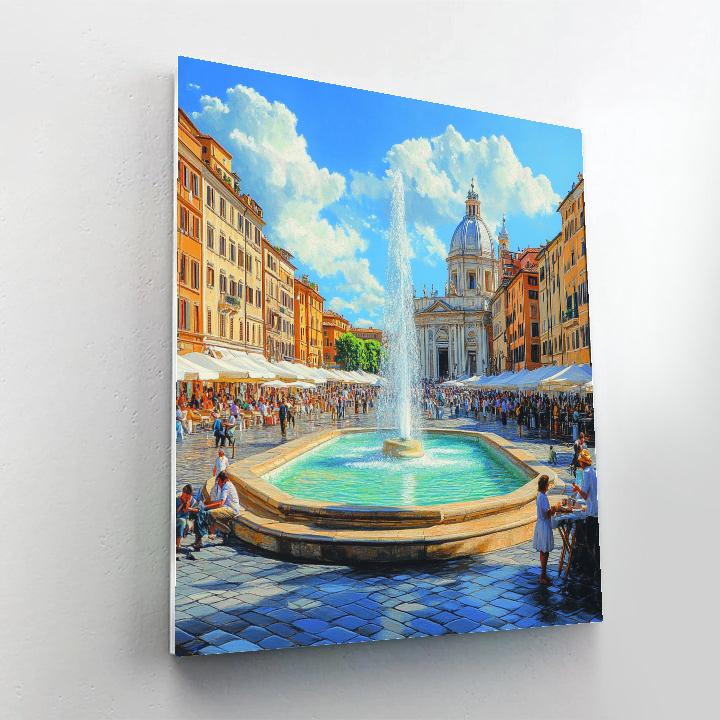 Bustling Piazza Navona Fountain Scene Rome Italy painting number kit