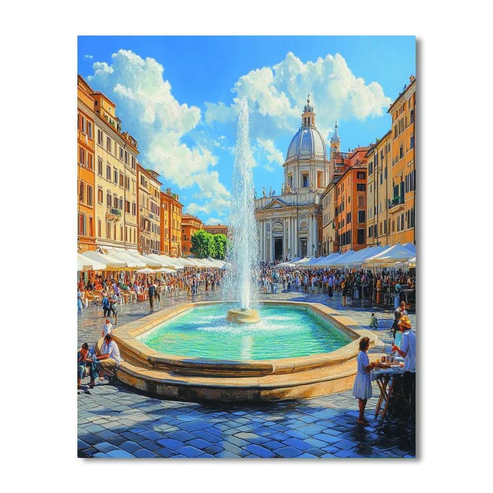 Bustling Piazza Navona Fountain Scene Rome Italy painting number kit