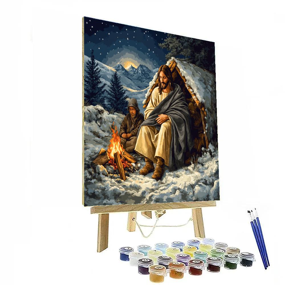 Jesus In Winter Shelter Of Light Paint by numbers kits