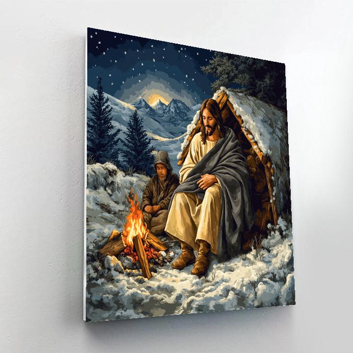 Jesus In Winter Shelter Of Light Paint by numbers kits