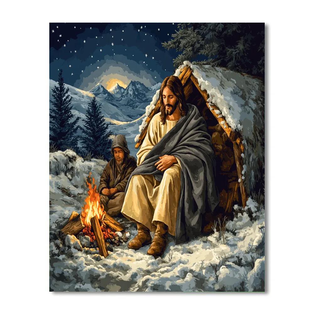 Jesus In Winter Shelter Of Light Paint by numbers kits