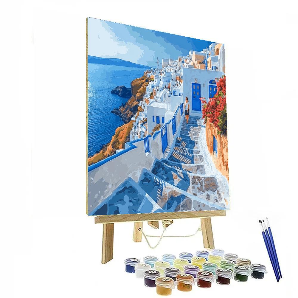 Cliffside Sea Tunnel Views At Oia Santorini Greece Painting by numbers kit