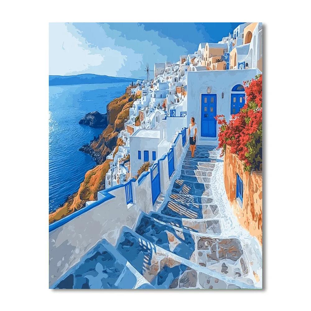 Cliffside Sea Tunnel Views At Oia Santorini Greece Painting by numbers kit