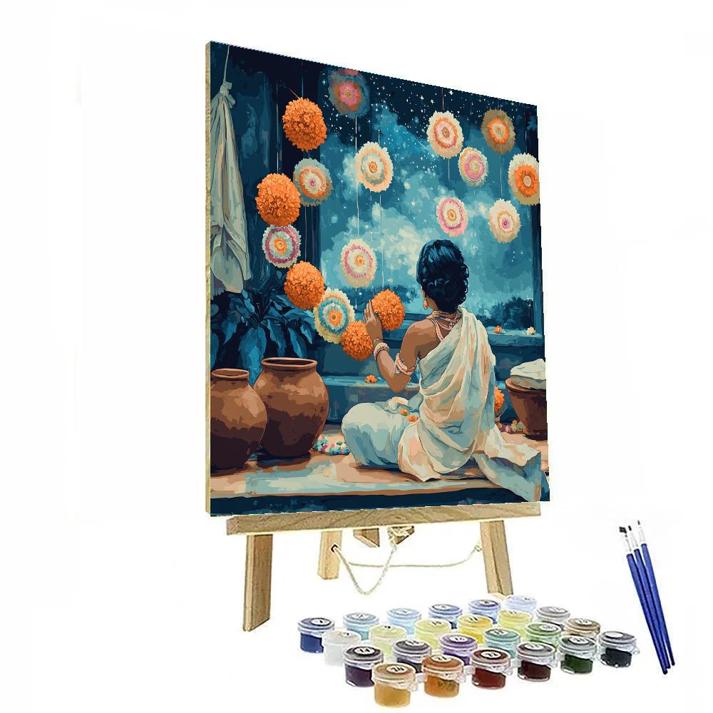 Krishna Weaving A Garland Of Planetary Marigolds Numbered painting kits