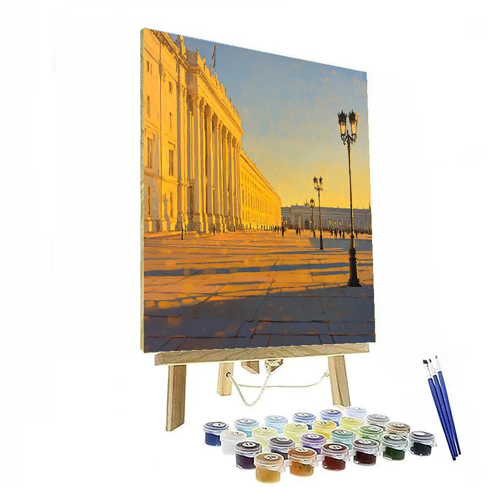 Golden Hour At The Royal Palace Square Madrid Spain Paint by numbers art