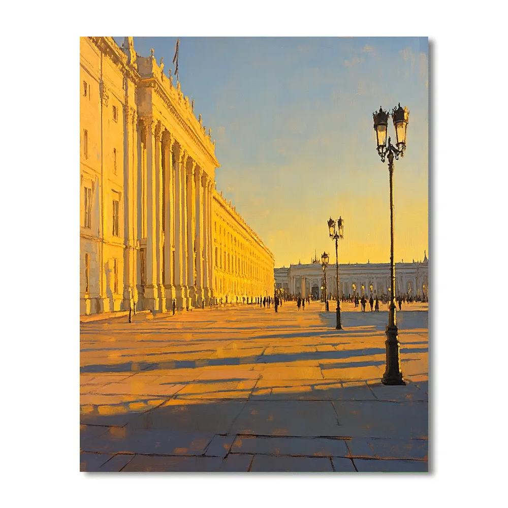 Golden Hour At The Royal Palace Square Madrid Spain Paint by numbers art
