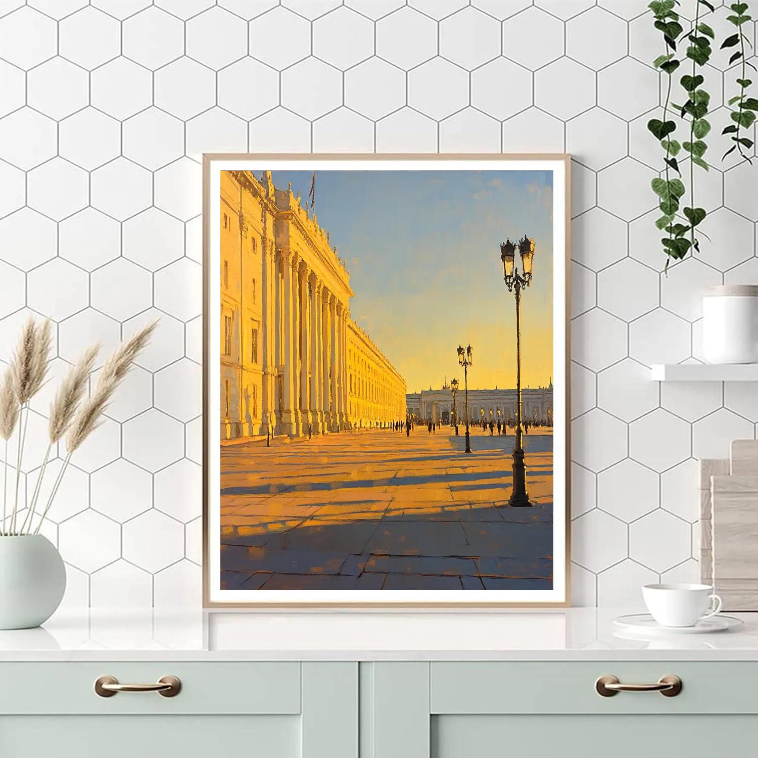 Golden Hour At The Royal Palace Square Madrid Spain Paint by numbers art