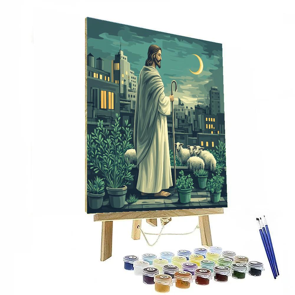 Jesus Good Shepherd Of City Rooftops DIY paint by numbers