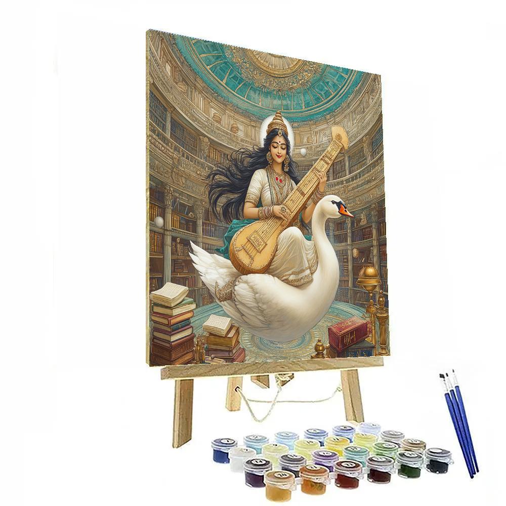 Saraswati In The Library Of Floating Palm Leaves Paint by numbers art