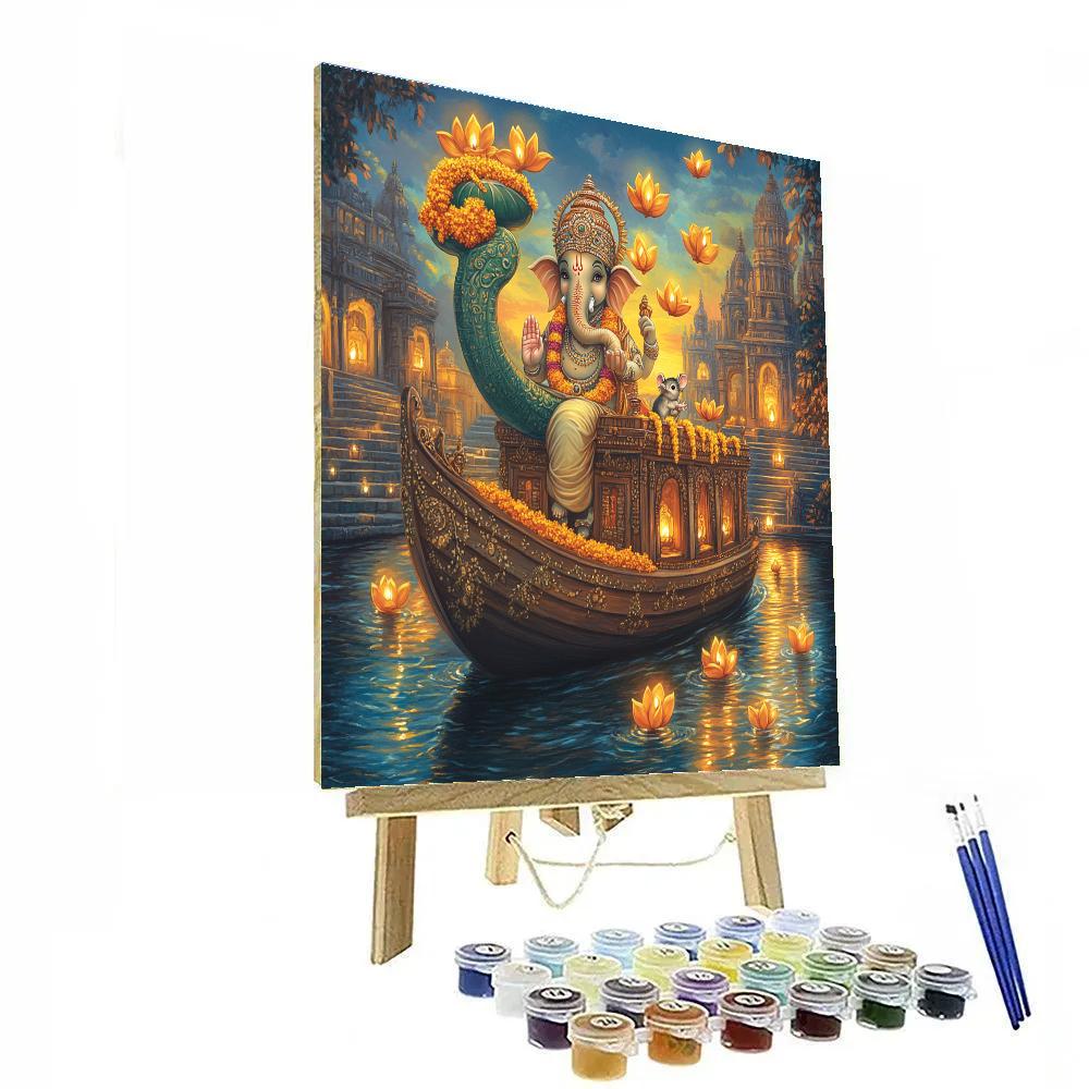 Riverboat Procession With Ganesha Lanterns paint by color