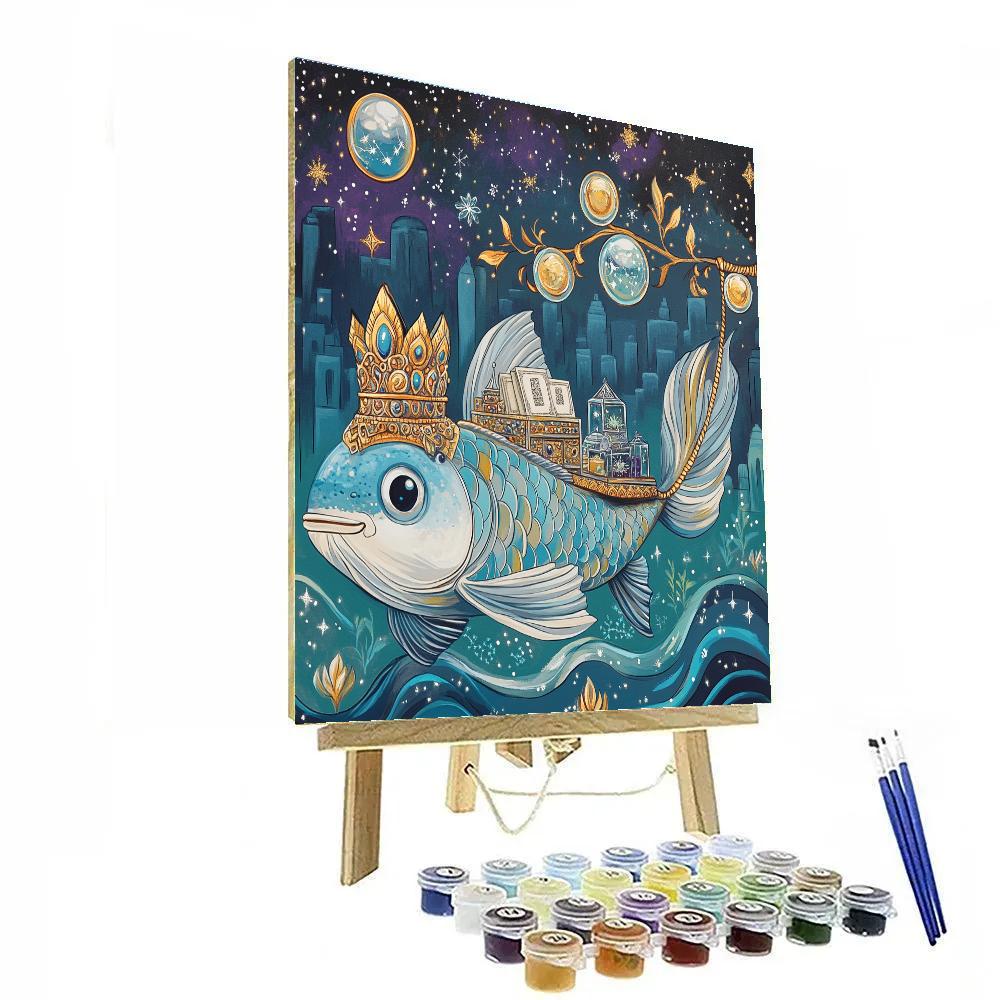 Matsya Avatar Guiding A Crystal Ark Through Space Water Numbered painting kits