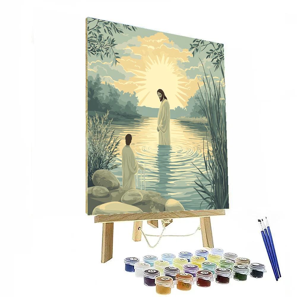 Jesus Sunrise Over River Baptism Scene paint by color
