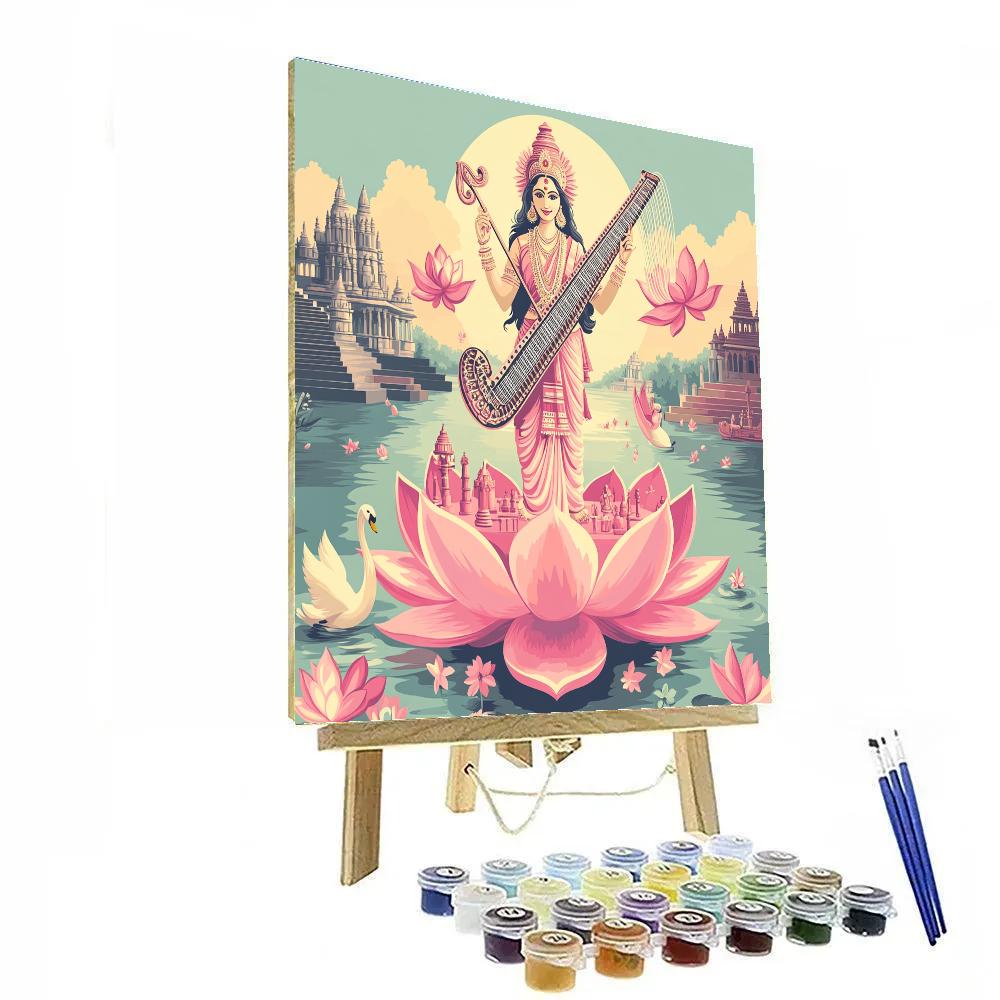 Saraswati Conducting A Lotus Petal Sound Garden Paint by numbers kits