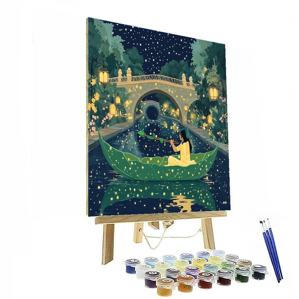 Krishna Sailing A Leaf Boat Through A Star Map Canal DIY paint by numbers
