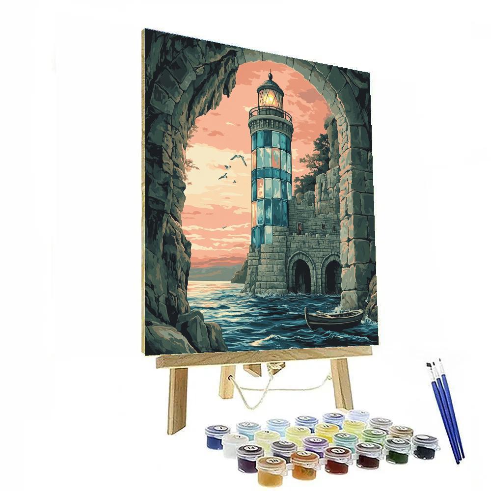 Harbor Lighthouse Castle In Tidal Glass Painting by numbers kit
