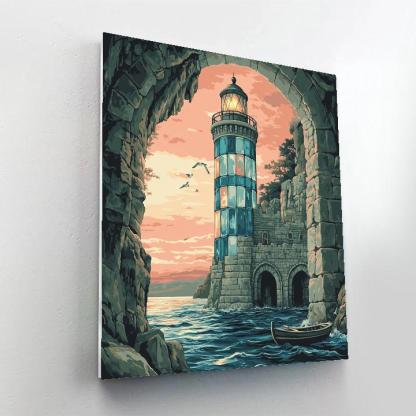 Harbor Lighthouse Castle In Tidal Glass Painting by numbers kit