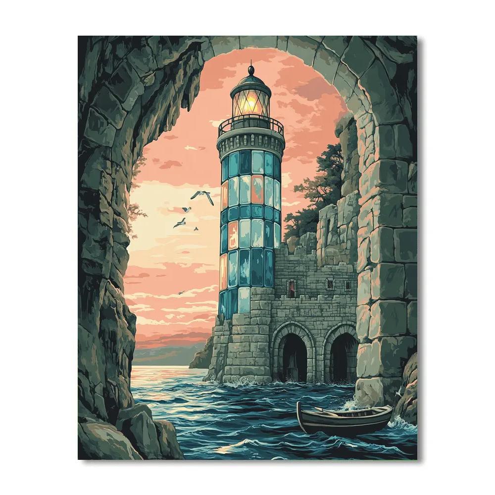 Harbor Lighthouse Castle In Tidal Glass Painting by numbers kit