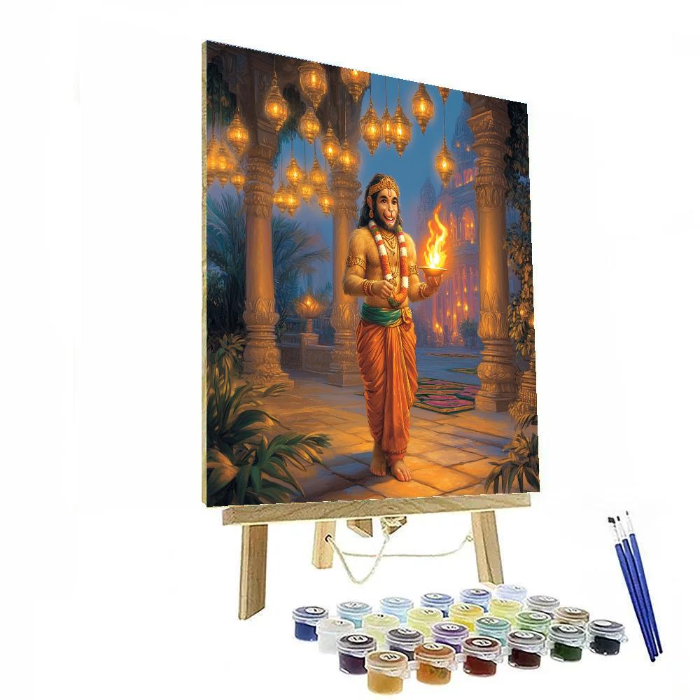 Temple Courtyard Lanterns With Hanuman Paint by numbers art