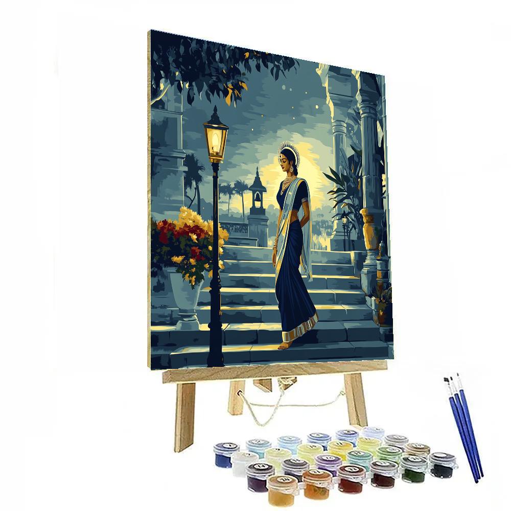 Moonlit Temple Steps Parvati painting number kit