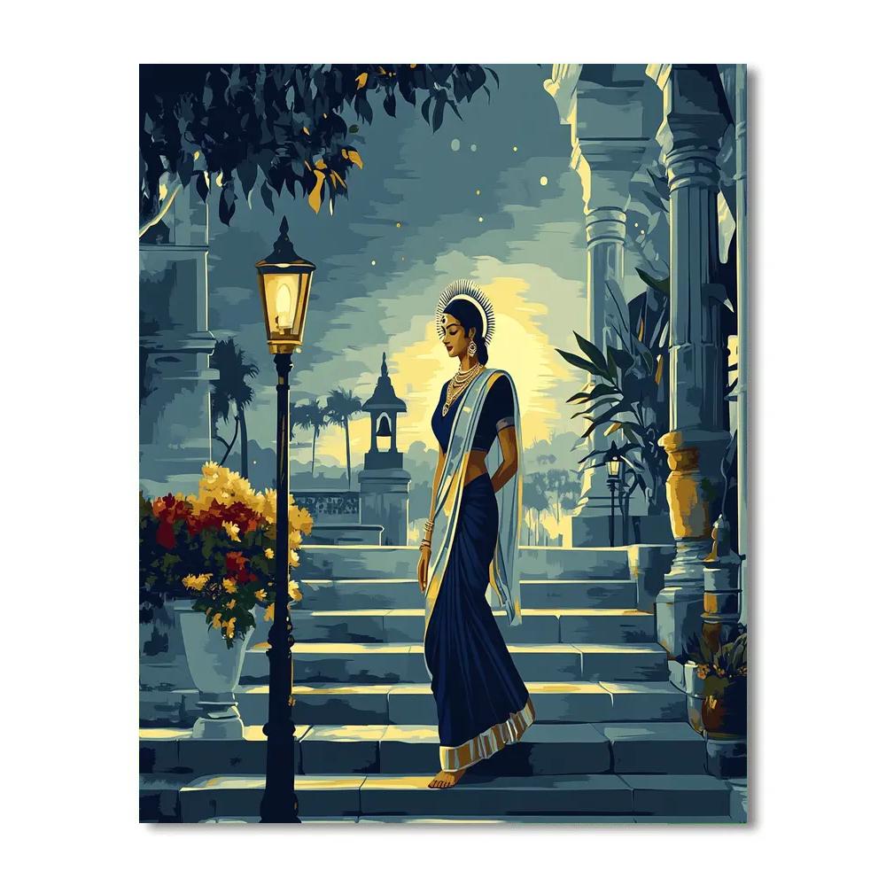 Moonlit Temple Steps Parvati painting number kit
