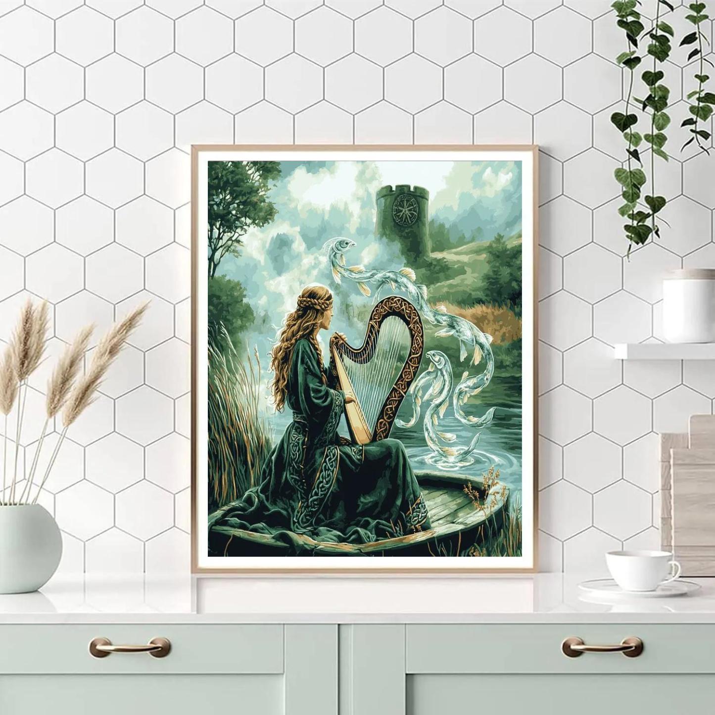 Harper With Celtic Knotwork Lullaby paint by color