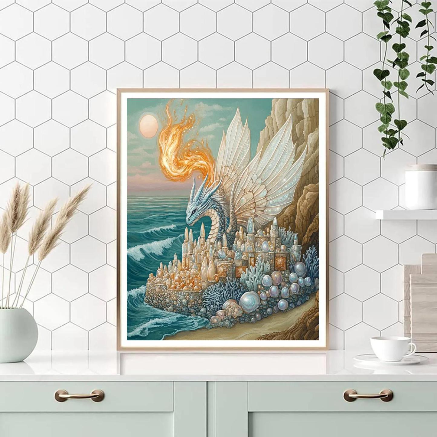 Sea Glass Citadel With Dragon Guardian Paint by numbers kits