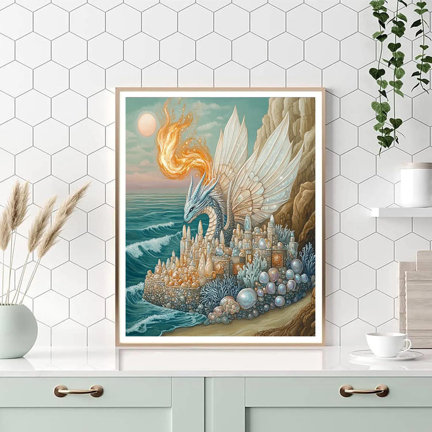 Sea Glass Citadel With Dragon Guardian Paint by numbers kits