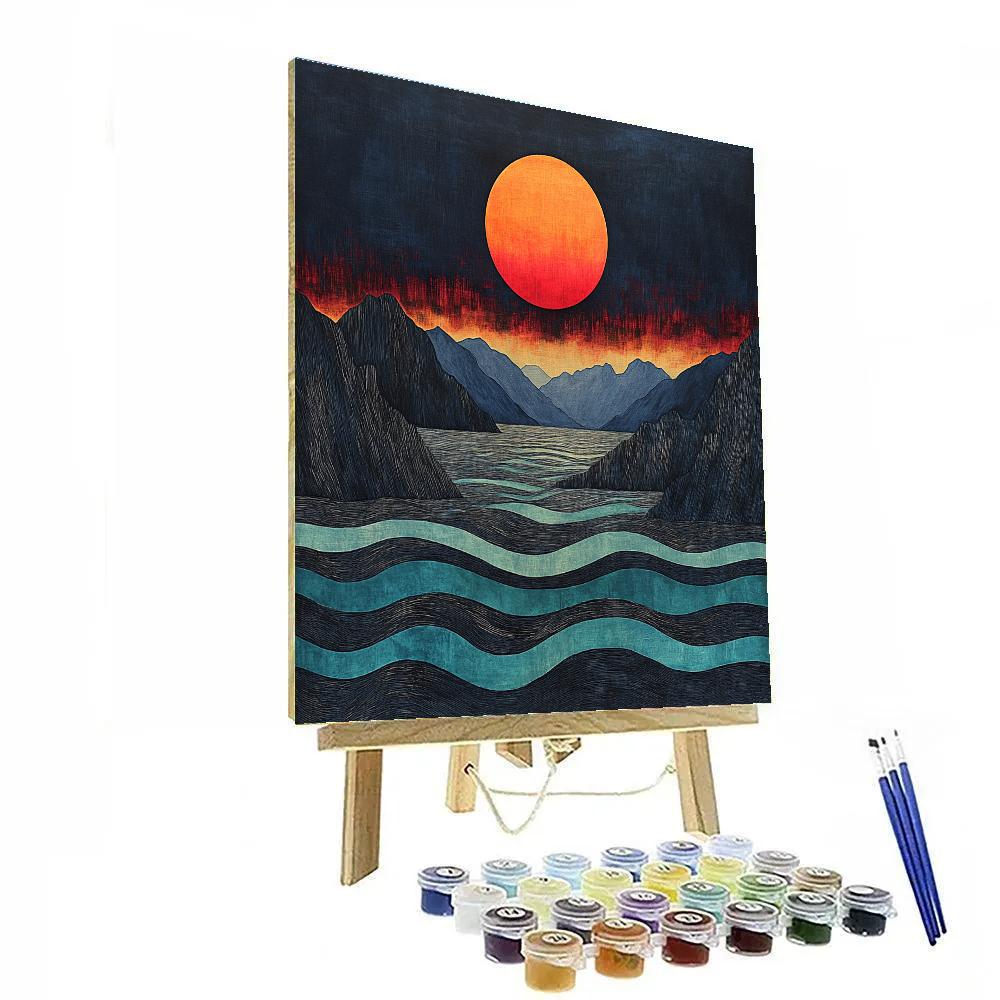 Edvard Munch Inspired Fjord Eclipse Over Pulsing Water Paint by numbers art