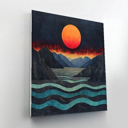 Edvard Munch Inspired Fjord Eclipse Over Pulsing Water Paint by numbers art