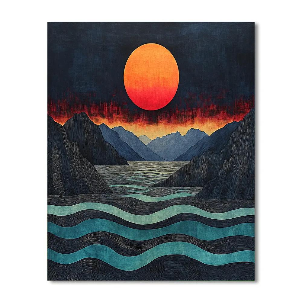 Edvard Munch Inspired Fjord Eclipse Over Pulsing Water Paint by numbers art