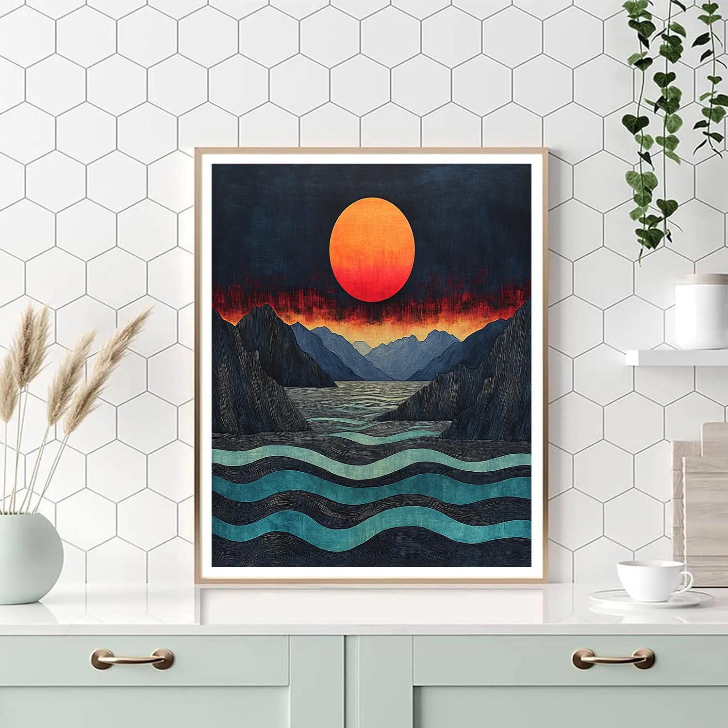 Edvard Munch Inspired Fjord Eclipse Over Pulsing Water Paint by numbers art