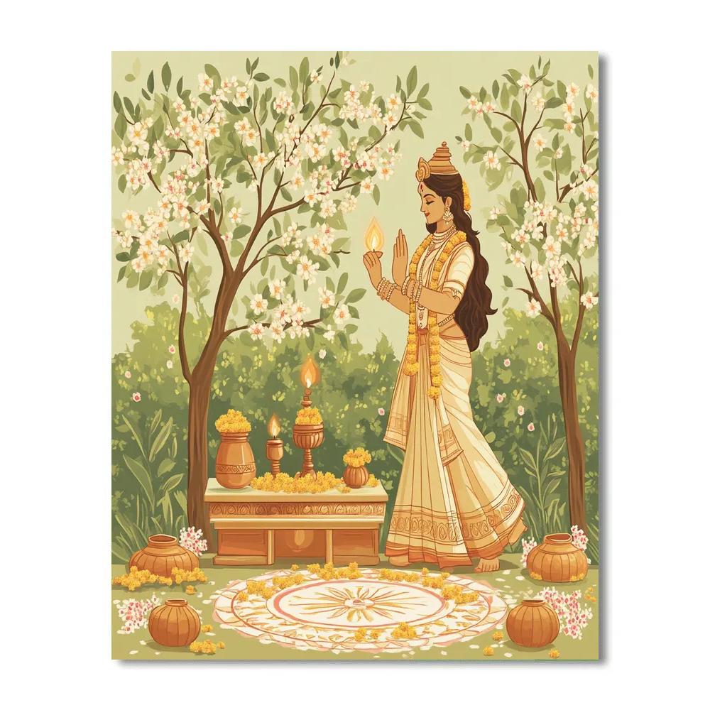 Parvati In Springtime Gauri Ritual Paint by numbers art